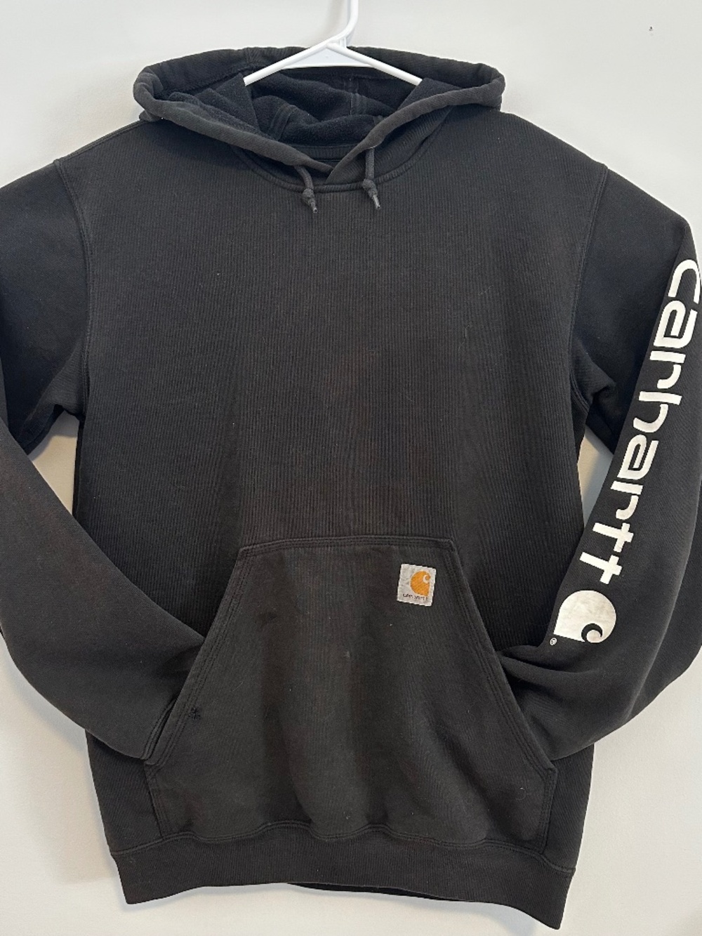 Carhartt Hoodie Sweatshirt Mens Small Black Original Fit Distressed Long Sleeve
